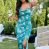 Evergreen Romance Green Floral Satin Midi Dress