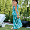 Evergreen Romance Green Floral Satin Midi Dress