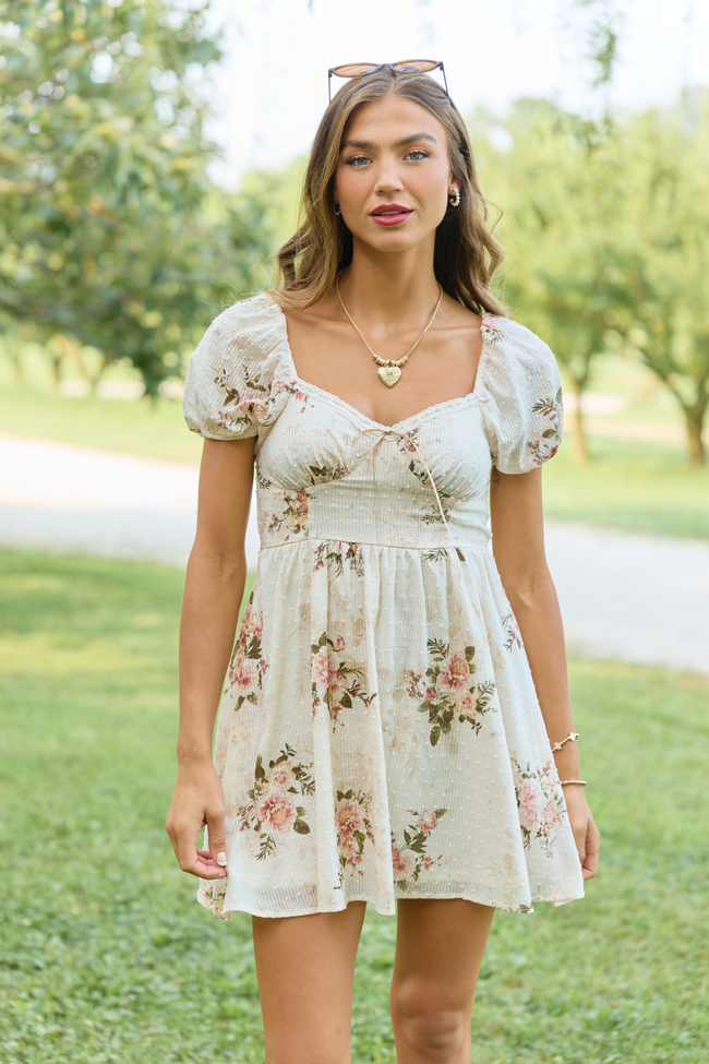 Meet Me There Champagne Floral Corset Mini Dress