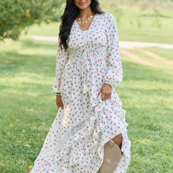 Lucky To Have You White Floral Maxi Dress