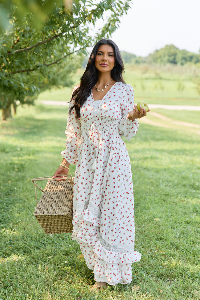 Lucky To Have You White Floral Maxi Dress