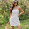 Coralie Taupe Gingham Romper Dress
