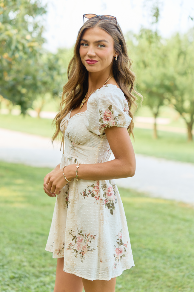 Meet Me There Champagne Floral Corset Mini Dress