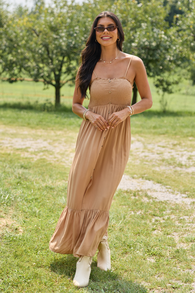 7-29_Shiftinseasons_HB_07-29-26_29165_220986.png Blooming Beauty Solid Button Up Midi Dress Taupe
