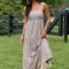 Time For Something Gingham Knit Maxi Dress Taupe