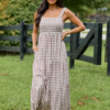 Time For Something Gingham Knit Maxi Dress Taupe