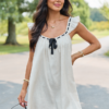 Sweet Simplicity Oatmeal Ribbon Detail Mini Dress