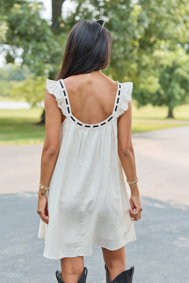 Sweet Simplicity Oatmeal Ribbon Detail Mini Dress