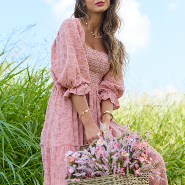 Through the Meadow Light Rust Floral Maxi Dress