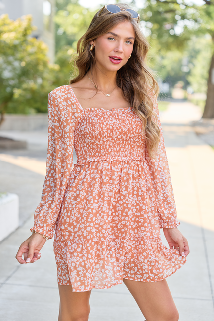 8-11_soft_transitions_HB_08-11-26_32153_221028.png Gloria Orange Floral Printed Long Sleeve Mini Dress