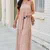 Crystal Taupe Halter Maxi Dress