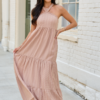 Crystal Taupe Halter Maxi Dress