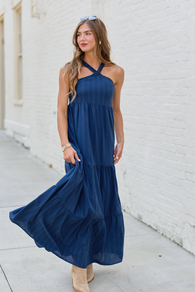 Crystal Navy Halter Maxi Dress