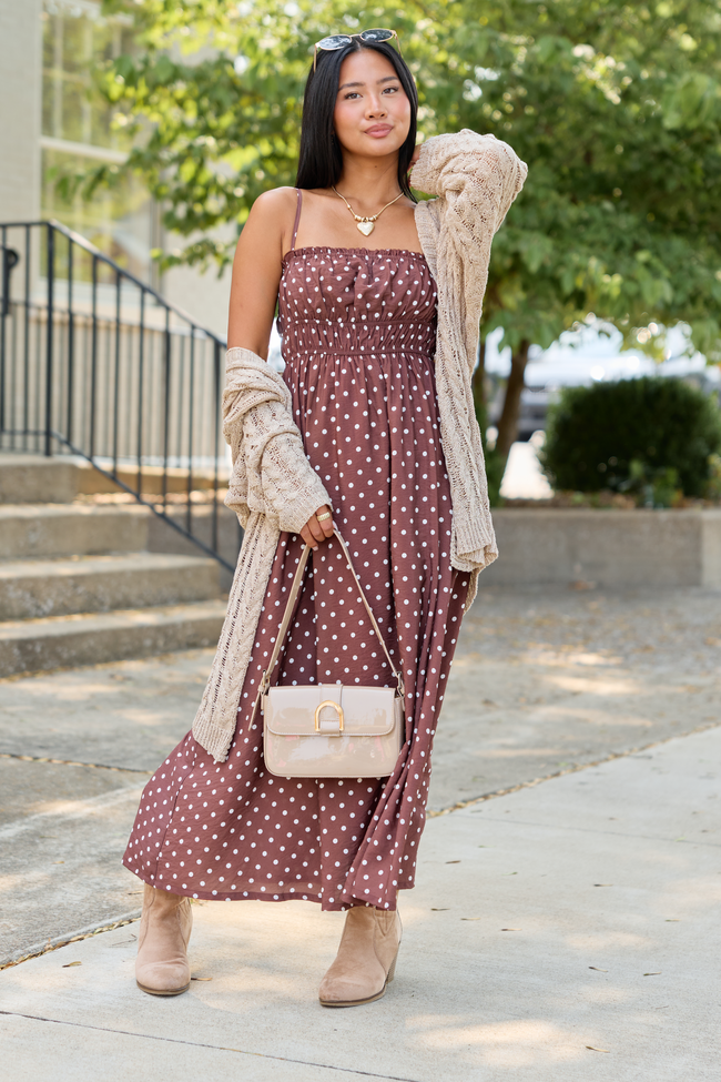 8-11_softtransitions_HB_08-11-26_31861_220720.png Lovingly Yours Polka Dot Midi Dress Brown