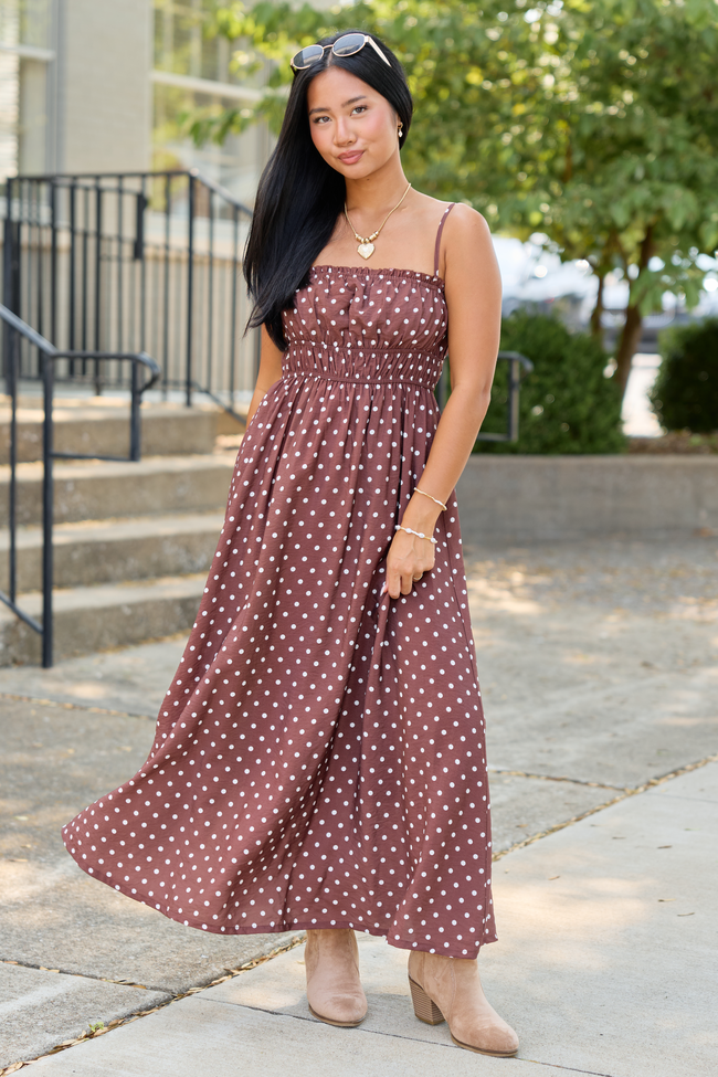 8-11_softtransitions_HB_08-11-26_31862_220720.png Lovingly Yours Polka Dot Midi Dress Brown