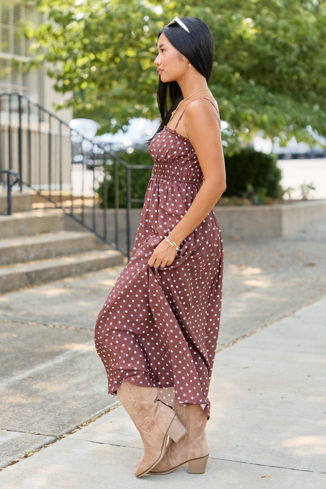 8-11_softtransitions_HB_08-11-26_31866_220720.png Lovingly Yours Polka Dot Midi Dress Brown