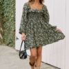 Sophia Black Floral Smocked Top Dress