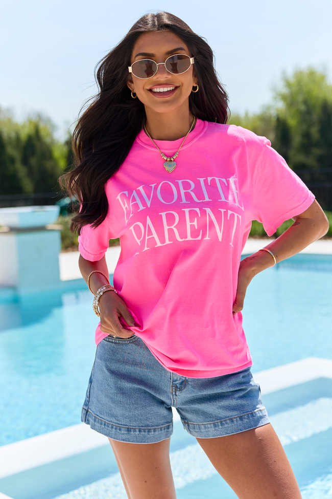 Favorite Parent Neon Pink Comfort Colors Graphic Tee SALE