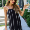 Easy Does It Black Spaghetti Strap Linen Mini Dress