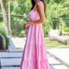 Endless Shore Pink Striped Maxi Dress