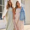 Come Sail Away Sage Striped Maxi Dress