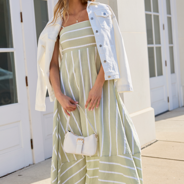 Come Sail Away Sage Striped Maxi Dress